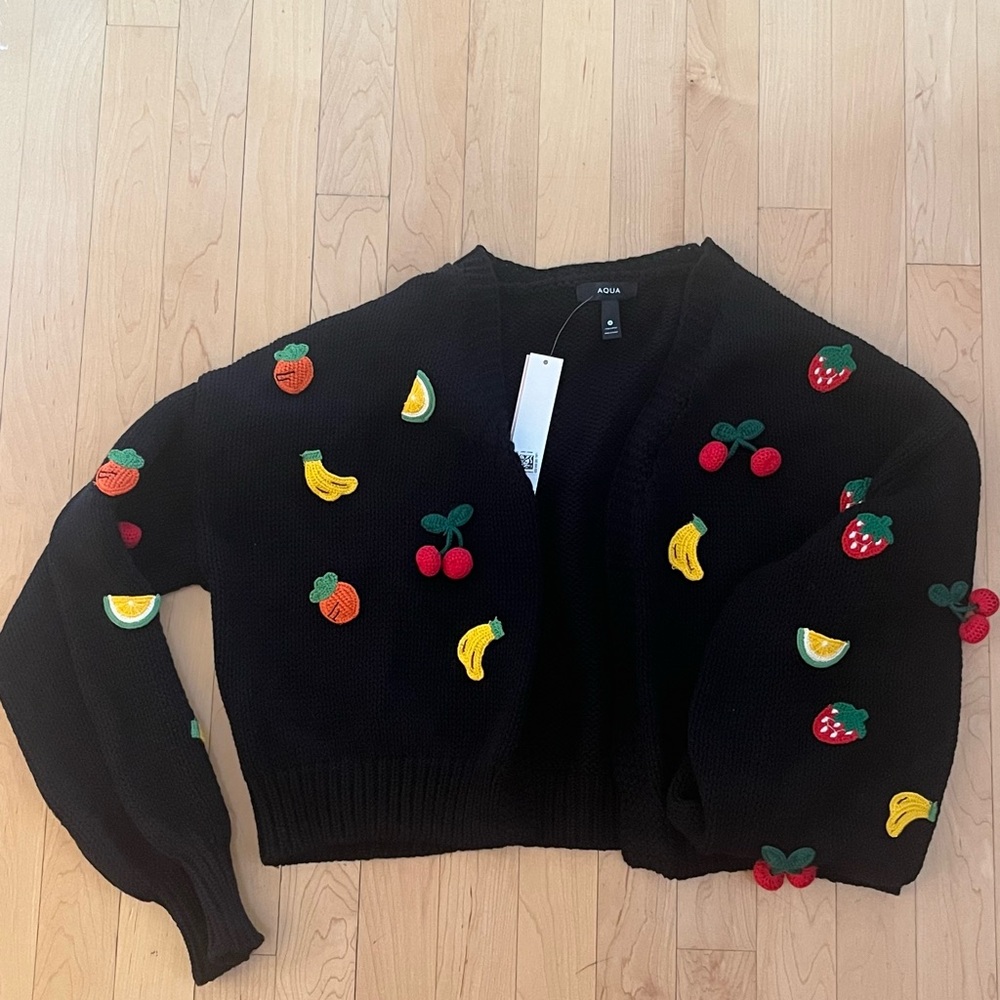 Black Fruit Embroidered Women's Sweater